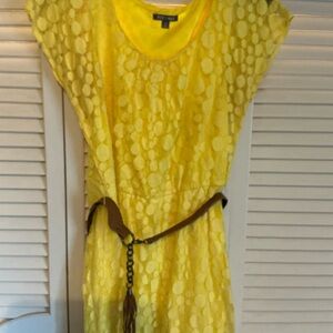 Roz & Ali Sunny Yellow Midi Dress with Belt. Size 12